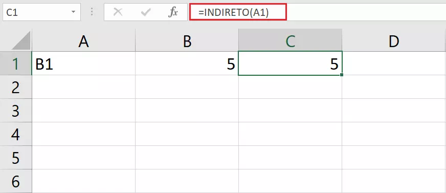 Exemplo simples de fórmula INDIRETO Excel