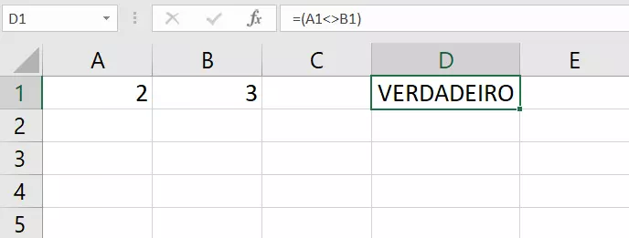 Símbolo diferente do Excel usado para comparar duas condições