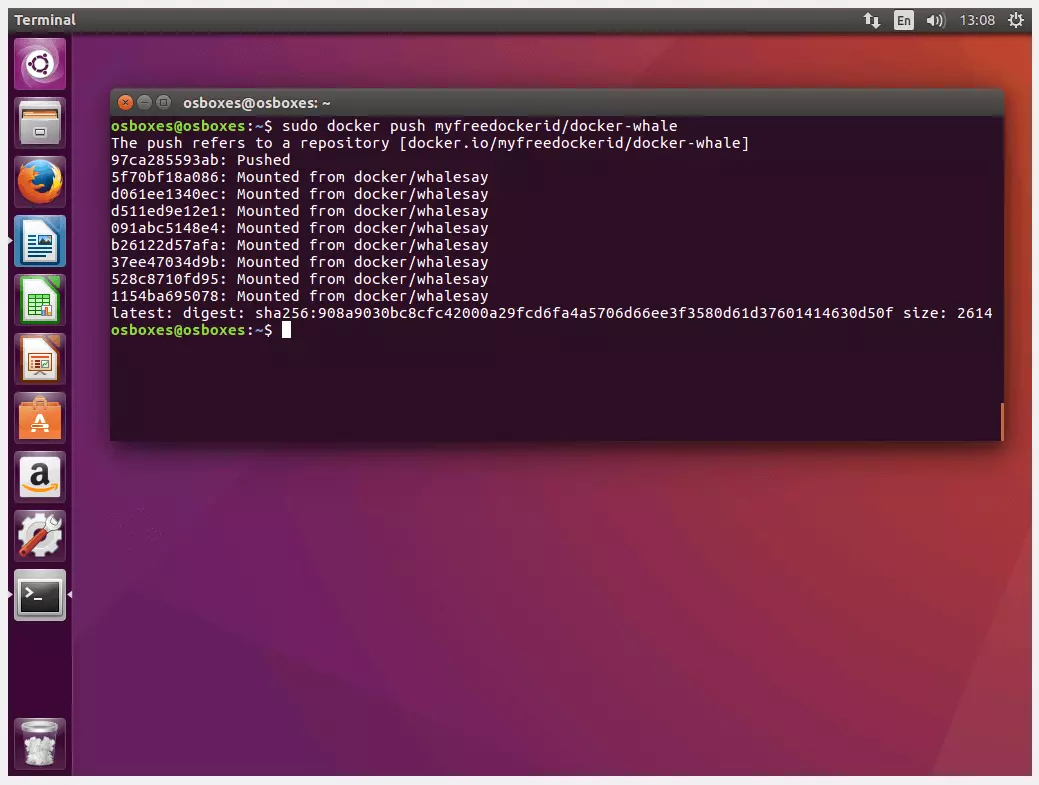 Terminal do Ubuntu: mensagem de status do envio da imagem