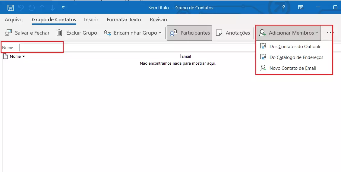 Adicionar membros à lista de distribuição do Outlook