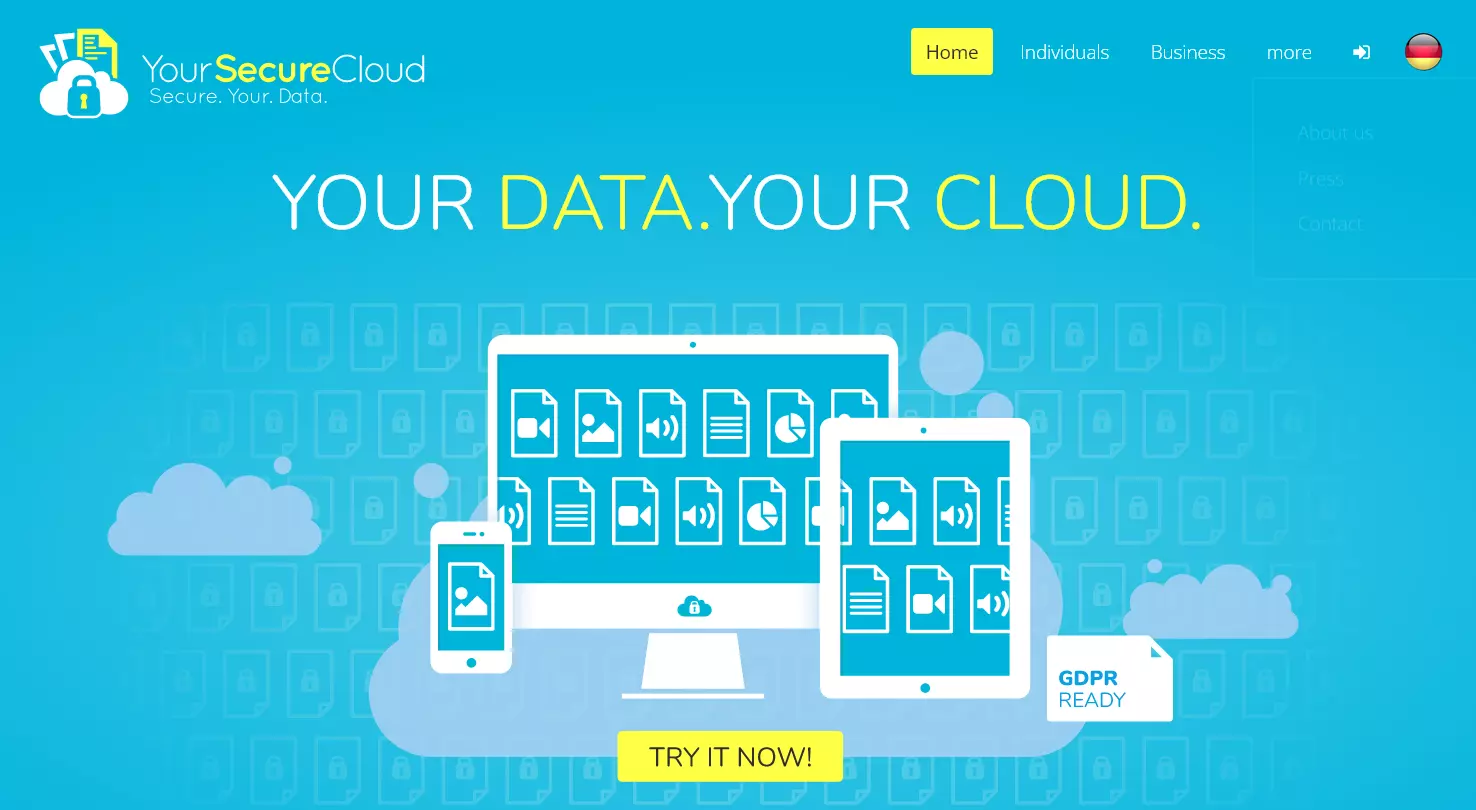 Captura de tela do site do provedor de nuvem Your Secure Cloud