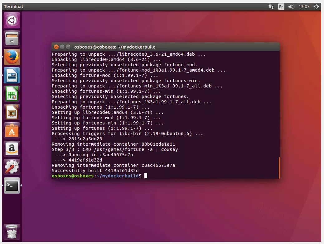 Terminal do Ubuntu: mensagem de status durante a criação de uma imagem