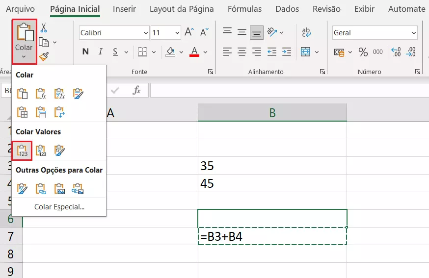 Manter resultado de fórmula do Excel