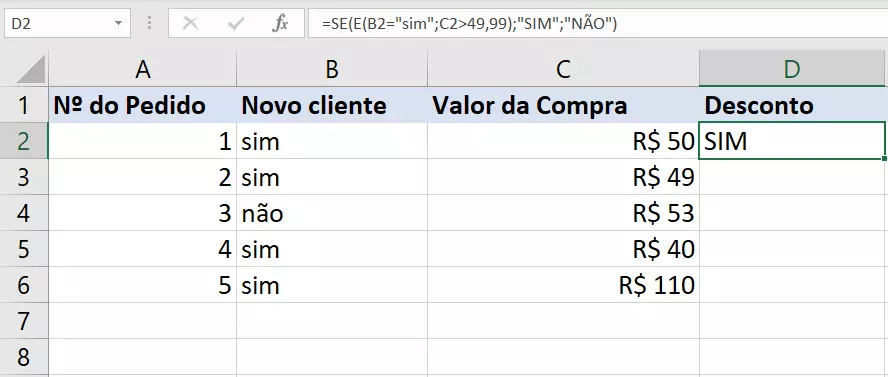 Função SE E do Excel aponta automaticamente direito a desconto