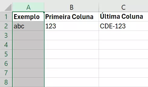 Planilha do Excel com coluna selecionada