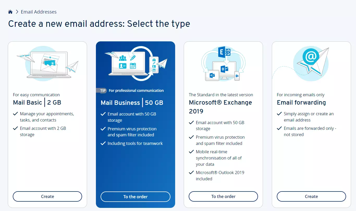 Produtos de e-mail da IONOS