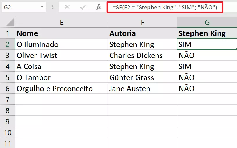 Verificação de valores textuais com a função SE do Excel