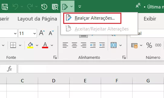 Controlar Alterações no Excel pela barra de ferramentas de acesso rápido