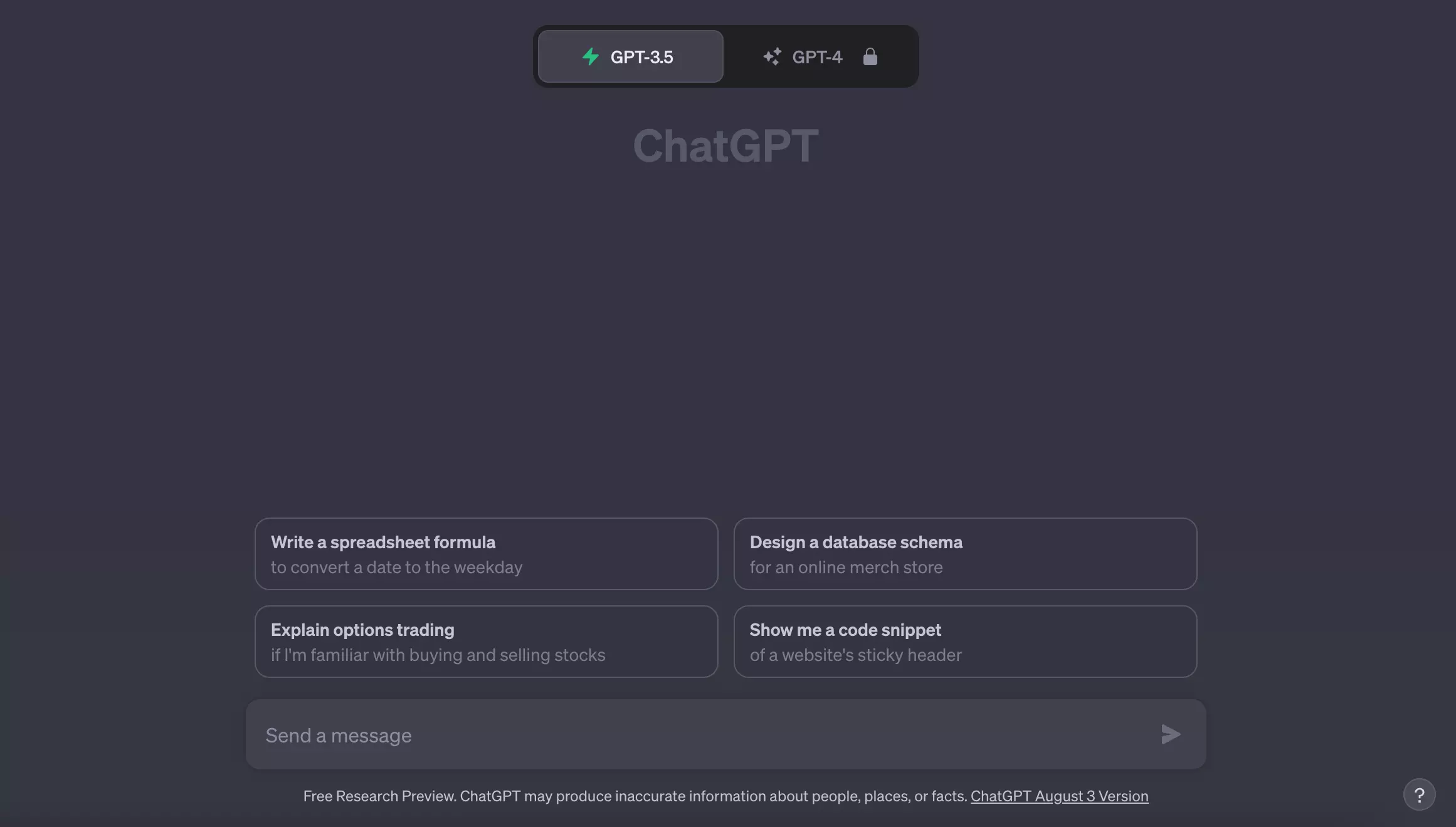 Captura de tela da interface de usuário do ChatGPT