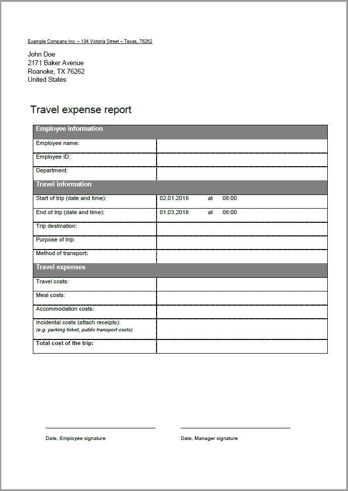 Travel Expense Report Template MS Excel Templates