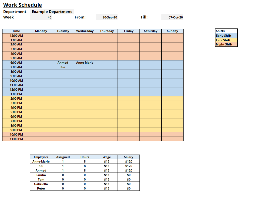 weekly work schedule template with hours